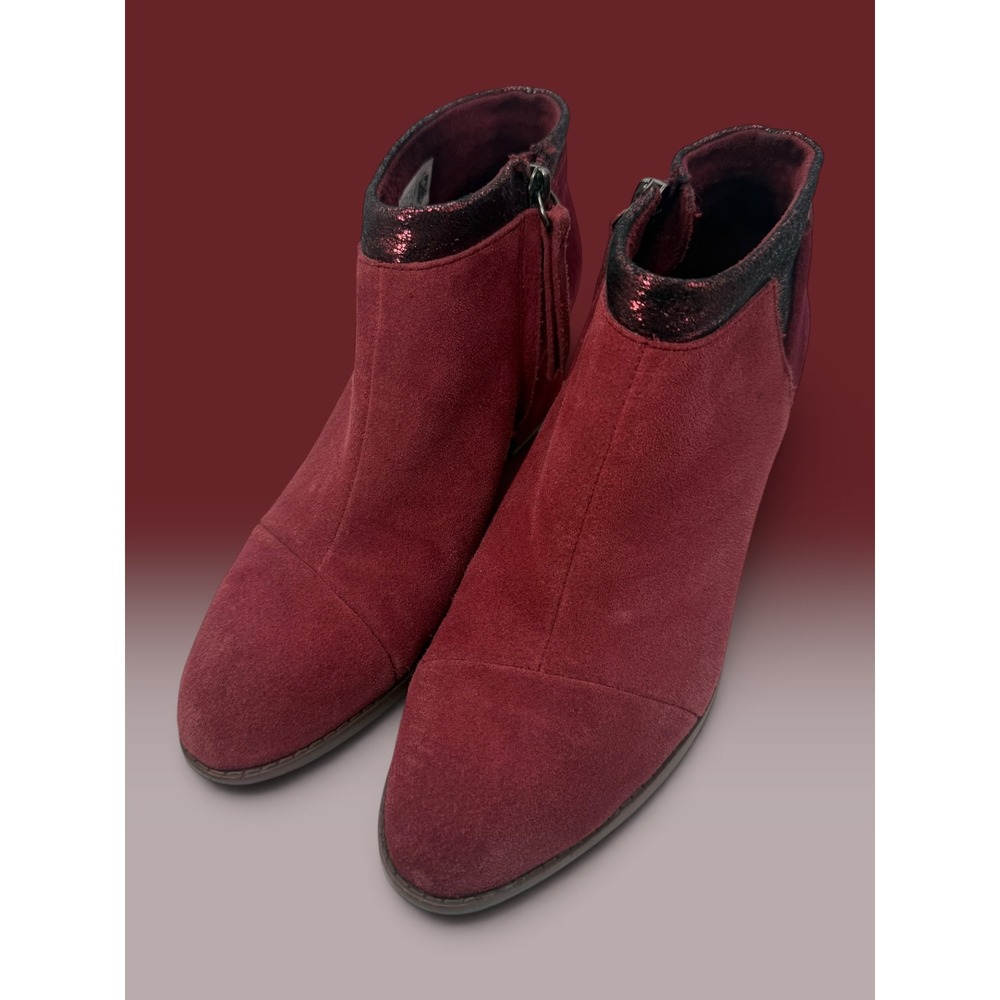 TOMS Loren Burgundy Mixed Texture Ankle Booties Size 7.5